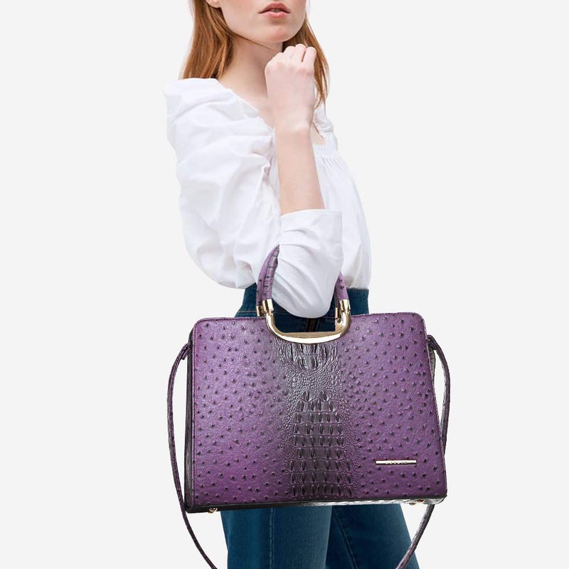 DASEIN Womens Handbag Top Handle Shoulder Bag Tote Satchel Purse Work Bag with Matching Wallet (3-Ostrich Purple) Large - Image 2